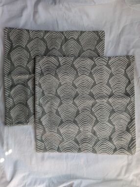West Elm Embroidered Throw Pillow Covers in Sage Green and Cream - 2